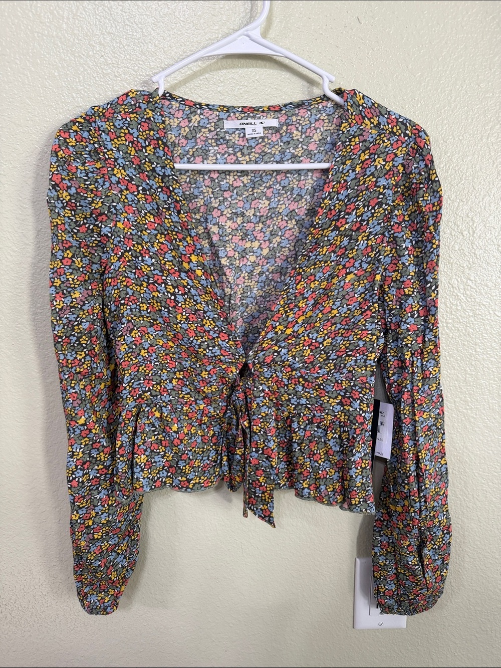 O'Neill Multi Floral Tie-Front Peplum Blouse